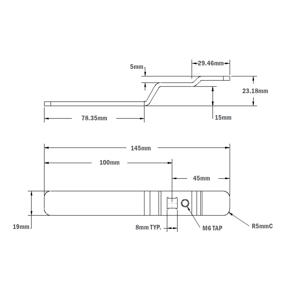 50-100-1 MODULAR SOLUTIONS HANDLE PART<br>EGRESS SAFETY HANDLE WITH INTEGRATED CAM LATCH (-5 OFFSET) W/ SET SCREW